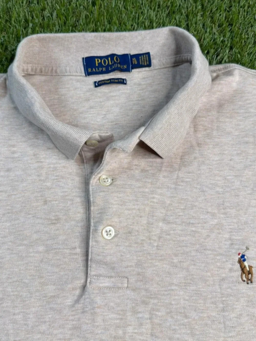 Polo Ralph Lauren Cream Polo Shirt XL Custom Slim Fit Pony Preppy Y2K